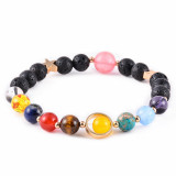 Universe Galaxy Solar System Eight Planets Bracelet Agate Natural Stone Adjustable Bracelet