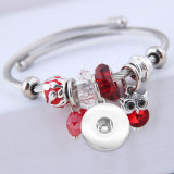 Stainless Steel Crystal Bracelet Beaded Owl Pendant Open Bracelet fit 20MM chunks snaps jewelry