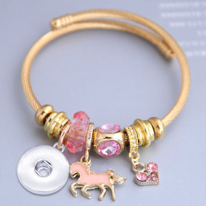 DIY Stainless Steel Bracelet Pink Love Unicorn Crystal Beads fit 20MM chunks snaps jewelry