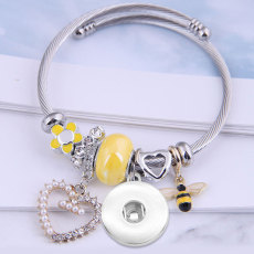 Stainless Steel Adjustable Bee Heart Pearl Bracelet fit 20MM chunks snaps jewelry