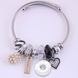 Stainless Steel Wire Pearl Bracelet Hand Beaded Crystal Full Diamond Love Adjustable Size fit 20MM chunks snaps jewelry