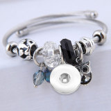 Stainless Steel Crystal Bracelet Beaded Owl Pendant Open Bracelet fit 20MM chunks snaps jewelry