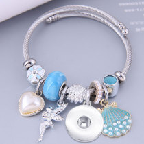 Stainless Steel Bracelet Hand Beaded Love Angel Shell Pearls fit 20MM chunks snaps jewelry