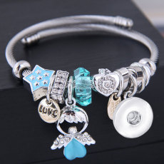 Stainless Steel Wire Angel Bracelet Hand Beaded Crystal Heart Heart Adjustable Size Bracelet fit 20MM chunks snaps jewelry