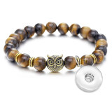 Purple Striped Onyx Bracelet Owl Couple Beaded Natural Stone Jewelry fit18&20MM  snaps jewelry