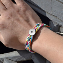 Hand Braided Strap Rainbow Bracelet fit18&20MM  snaps jewelry