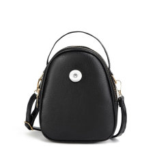 Crossbody bag solid color lychee pattern small round bag large capacity women's shoulder bag fit 18mm snap button jewelry