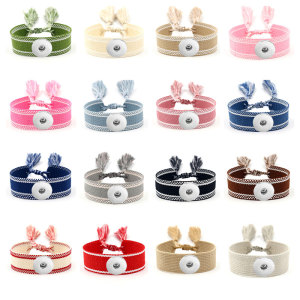 Ribbon Bracelet DIY Embroidered Tassel Wristband fit18&20MM  snaps jewelry