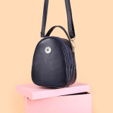 Crossbody bag solid color lychee pattern small round bag large capacity women's shoulder bag fit 18mm snap button jewelry