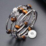 Hand Wound Multilayer Bracelet Volcanic Turquoise Tiger Eye Spiral Memory Bracelet fit18&20MM  snaps jewelry