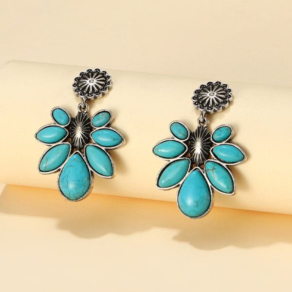 Boho Flower Drop Turquoise Earrings