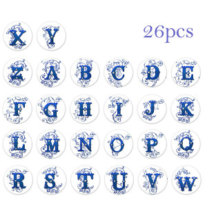 20MM Alphabet snap button 26 words glass  interchangable snaps jewelry Blue