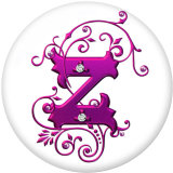 20MM Alphabet snap button 26 words glass  interchangable snaps jewelry Purple