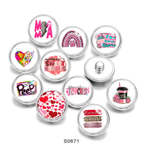 20MM Pink love Valentine's Day glass snaps buttons