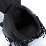 Drawstring casual soft leather large pocket temperament large capacity backpack tassel bag fit 18mm snap button jewelry