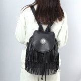 Drawstring casual soft leather large pocket temperament large capacity backpack tassel bag fit 18mm snap button jewelry