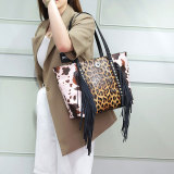 Large capacity rivet drill tassel bag leopard and cow print shoulder bag fit 18mm snap button jewelry