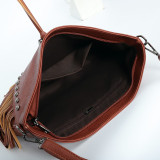studded soft leather tassel bag shoulder cross bag fit 18mm snap button jewelry