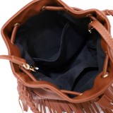 Small Bucket Bag Ladies Handbag Soft Leather Drawstring Lace Tassel Handmade One Shoulder Messenger Bag fit 18mm snap button jewelry