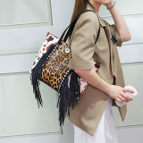 Large capacity rivet drill tassel bag leopard and cow print shoulder bag fit 18mm snap button jewelry