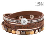 Studded Leather Multilayer Bracelet with Diamonds English Punk Bracelet fit 12mm snaps chunks