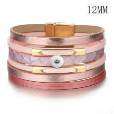 Multilayered Handwoven Magnetic Leather Bracelet fit 12mm snaps chunks
