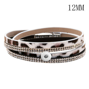 Multilayer Magnetic Buckle Snake Print Pu Leather Bracelet Leopard Print Applique Diamonds fit 12mm snaps chunks