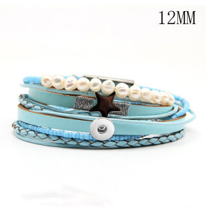 38cm Pearl Rice Bead Star Bracelet Light Blue Double Layer Bracelet fit 12mm snaps chunks