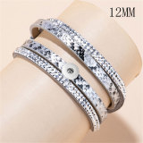 Multilayer Magnetic Buckle Snake Print Pu Leather Bracelet Leopard Print Applique Diamonds fit 12mm snaps chunks