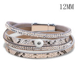 Multilayer Magnetic Buckle Snake Print Pu Leather Bracelet Leopard Print Applique Diamonds fit 12mm snaps chunks