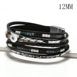 Bohemian Bracelet Hand Braided Leather Cord Bracelet Alloy Magnetic Buckle fit 12mm snaps chunks