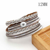 Bohemian Leather Jewelry Multilayer Handmade Bracelet Braided Magnetic Buckle fit 12mm snaps chunks