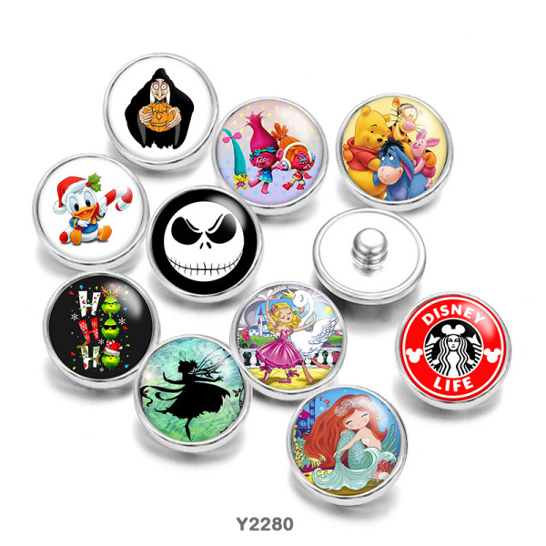 20MM Cartoon Halloween princess glass snaps buttons