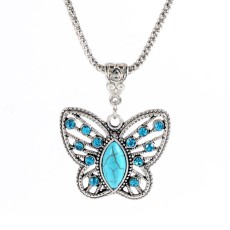 Turquoise and Diamond Butterfly Necklace