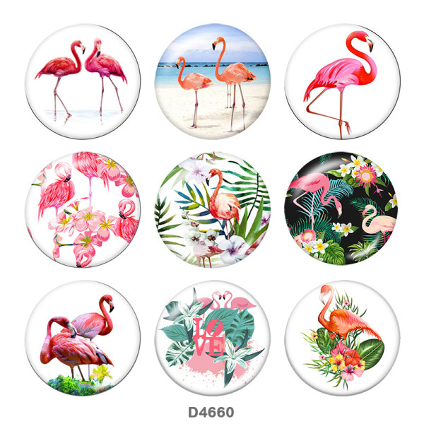 Painted metal 20mm snap buttons  Flamingo LOVE Print Beach Ocean