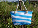 Canvas Tote Striped Shopping Bag Eco Bag Straw Beach Bag