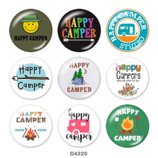 Painted metal 20mm snap buttons  happy camper Print
