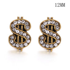 12MM rhinestones snap gold plated  interchangable snaps jewelry