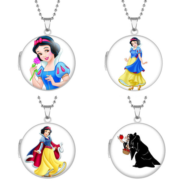 10 styles Snow White Stainless Steel Rainted Phase Box Photo Necklace  Chain Length 60cm  Diameter 2.7cm