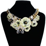 Colorful Flower Jewel Pendant Rope Braided Necklace