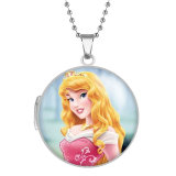 10 styles princess Tiana  Snow White Rapunzel Stainless Steel Rainted Phase Box Photo Necklace  Chain Length 60cm  Diameter 2.7cm