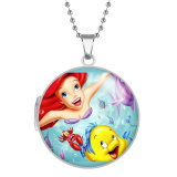 10 styles Cartoon The Little Mermaid Stainless Steel Rainted Phase Box Photo Necklace  Chain Length 60cm  Diameter 2.7cm