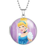 10 styles princess Tiana  Snow White Rapunzel Stainless Steel Rainted Phase Box Photo Necklace  Chain Length 60cm  Diameter 2.7cm
