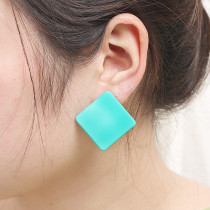 Painted Frosted Square Round Geometric Stud Earrings