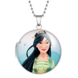 10 styles princess Tiana  Snow White Rapunzel Stainless Steel Rainted Phase Box Photo Necklace  Chain Length 60cm  Diameter 2.7cm