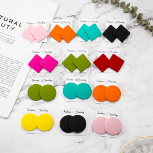 Painted Frosted Square Round Geometric Stud Earrings