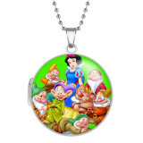 10 styles Snow White Stainless Steel Rainted Phase Box Photo Necklace  Chain Length 60cm  Diameter 2.7cm