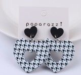 Black and White Checkerboard Acrylic Square Heart Earrings