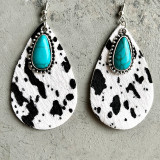Animal-print leopard-print cowhide earrings drop earrings in turquoise metal