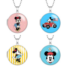 10 styles Mickey Mouse Stainless Steel Rainted Phase Box Photo Necklace  Chain Length 60cm  Diameter 2.7cm